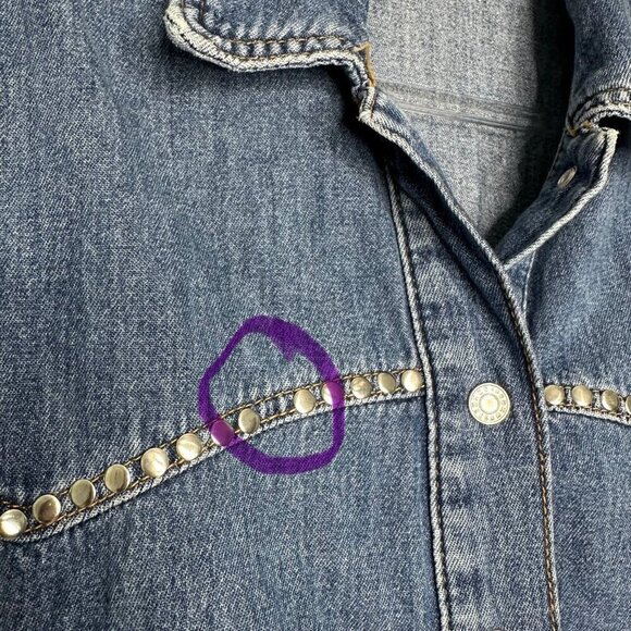 MNG Mango Denim Shirt Size 6 Blue Studded Snap Oversized Boho Western - Picture 13 of 14